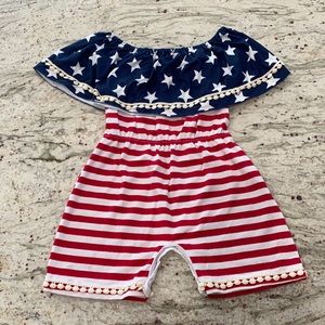 Off The Shoulder American Flag Romper   3T